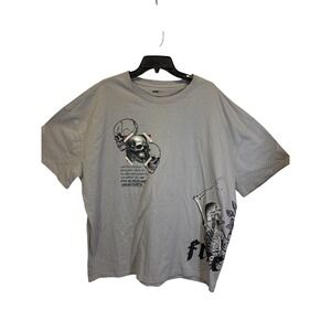 NovaMen Fashion Nova Mens Grey Skull Skeleton Freedom Graphic T-Shirt Large L